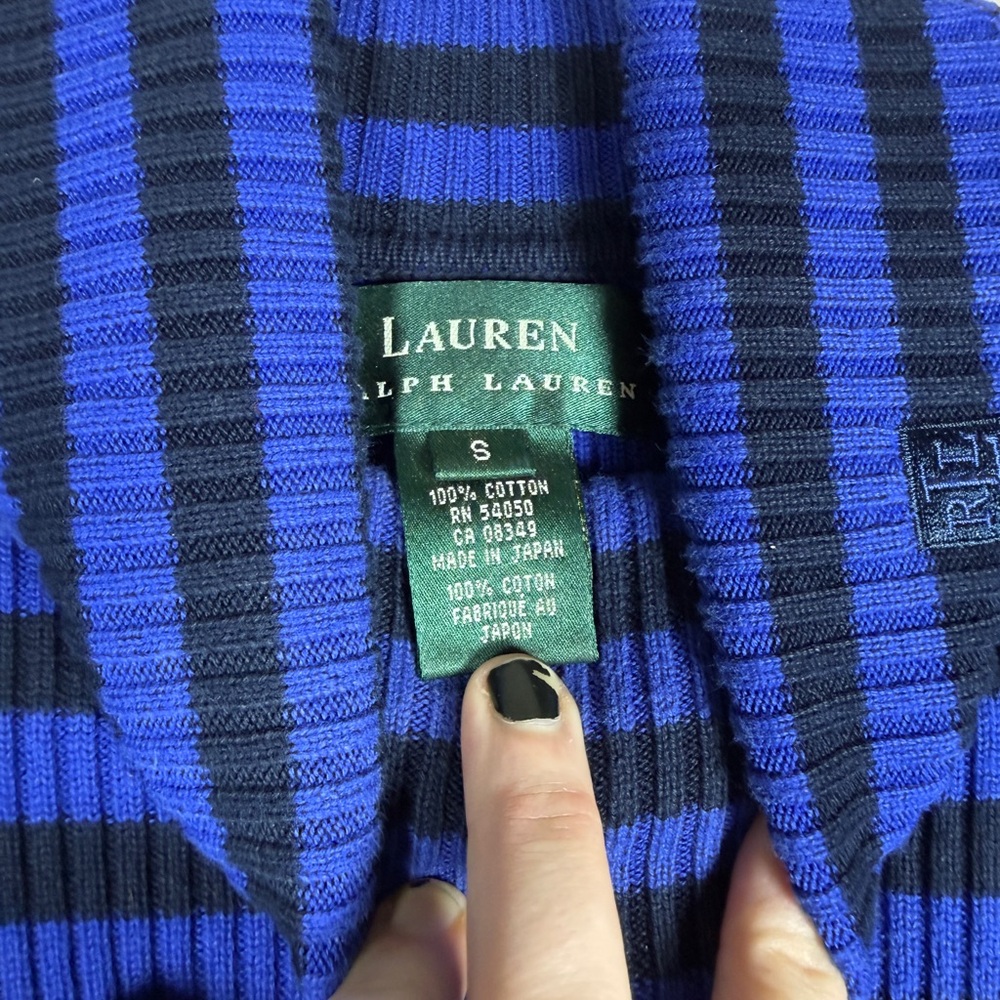 LAUREN RALPH LAUREN Vintage Y2K  Blue /Navy Striped Ribbed Turtleneck Preppy - Picture 5 of 7